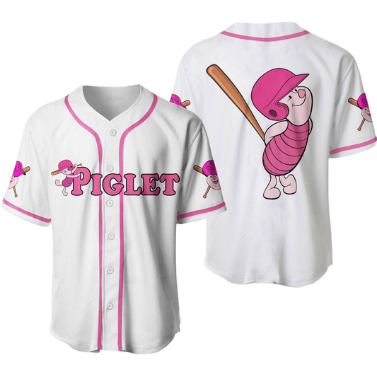 Winnie The Pooh Jersey Disney Winnie The Pooh Cute Hitter Piglet Pink White Jersey Shirt Winnie The Pooh Baseball Jersey Disney Baseball Jersey