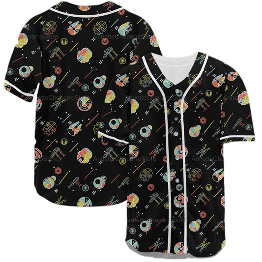 Star Wars Jersey Star Wars Trooper Helmet BB8 AT Walker Pattern Black Jersey Shirt Star Wars Baseball Jersey For Men