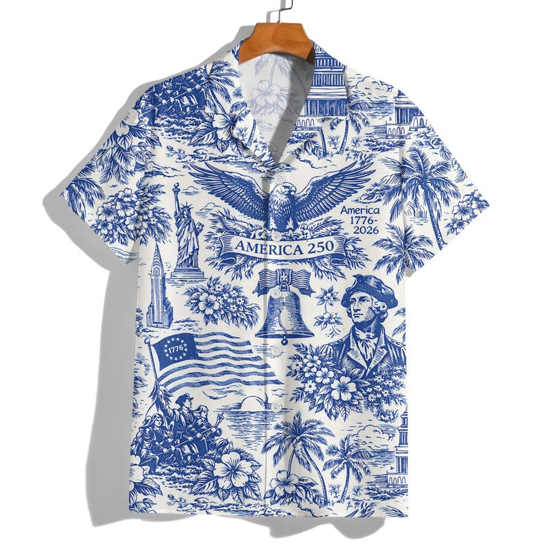 U.S. 250th Anniversary Hawaiian Shirt, America 250 Years of Freedom Button Down Shirt, Patriotic Vacation Outfit
