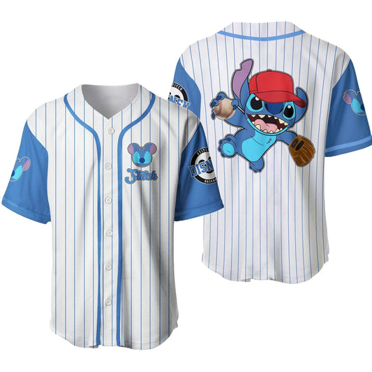 Stitch Jersey Disney Stitch Player Playing Game Graphic Blue White Jersey Shirt Stitch Baseball Jersey Disney Baseball Jersey