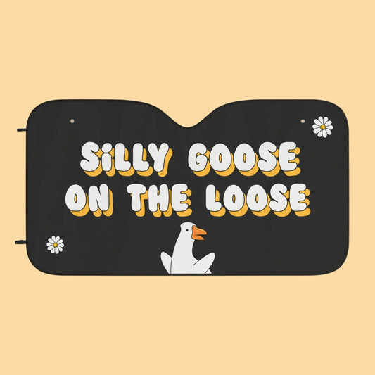 Funny Car Sun Shade Silly Goose On The Loose Winshield Sun Shade Black White