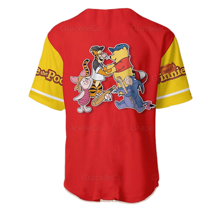 Winnie The Pooh Jersey Disney Winnie The Pooh And Friends Playing Sport Red Jersey Shirt Winnie The Pooh Baseball Jersey Disney Baseball Jersey