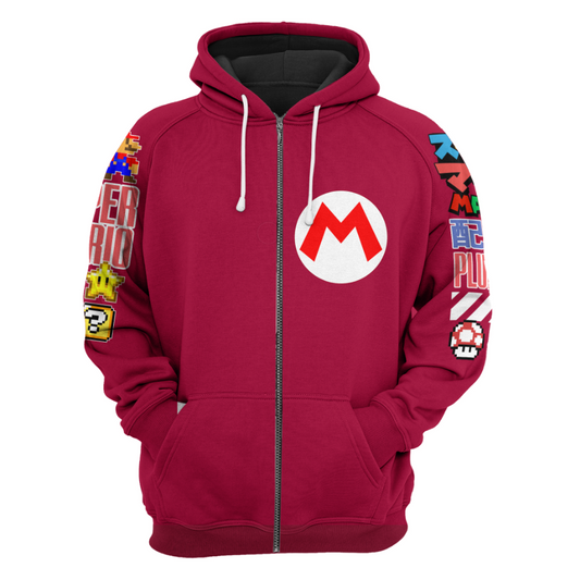 Mario Zip Hoodie It's Me Mario Characters Zip Hoodie Red Blue Unisex