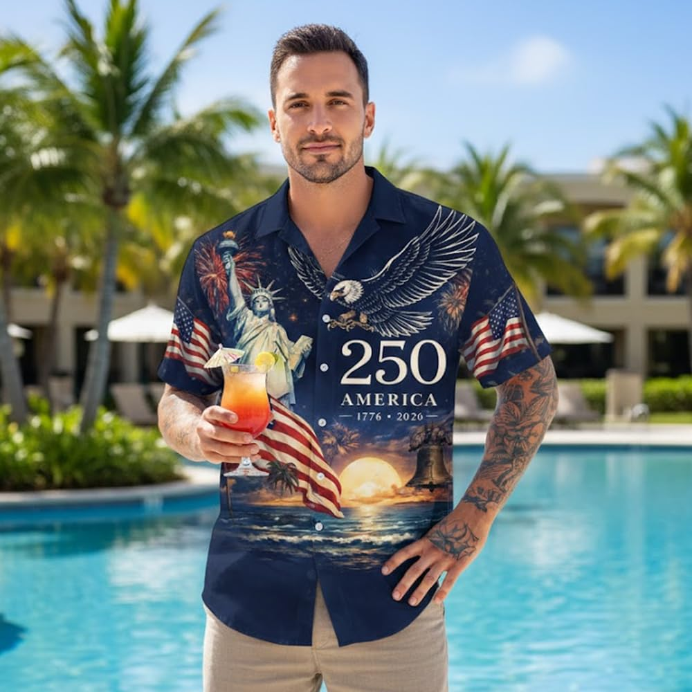 America’s 250th Anniversary Hawaiian Shirt 1776-2026 Patriotic Tee for Men, Gifts for Independence Day