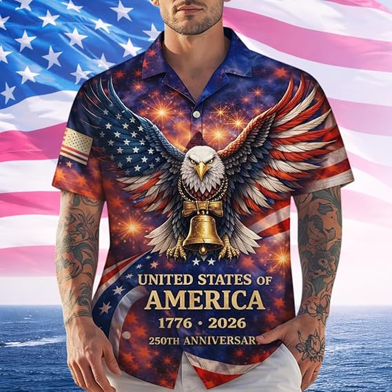 United States of America 250 Years Commemorative Shirt - Men's Patriotic Fireworks Aloha Shirt
