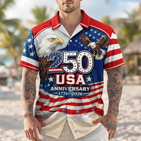 250th Anniversary Commemorative USA Shirt - Men's 1776-2026 Patriotic Independence Day Top