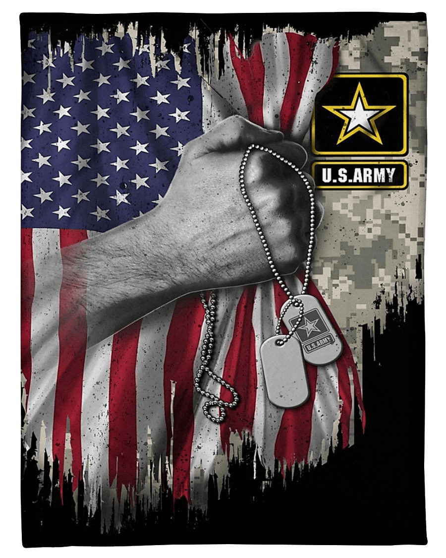 Veteran Blanket US Army Symbol American Flag Graphic Blanket Black Gray