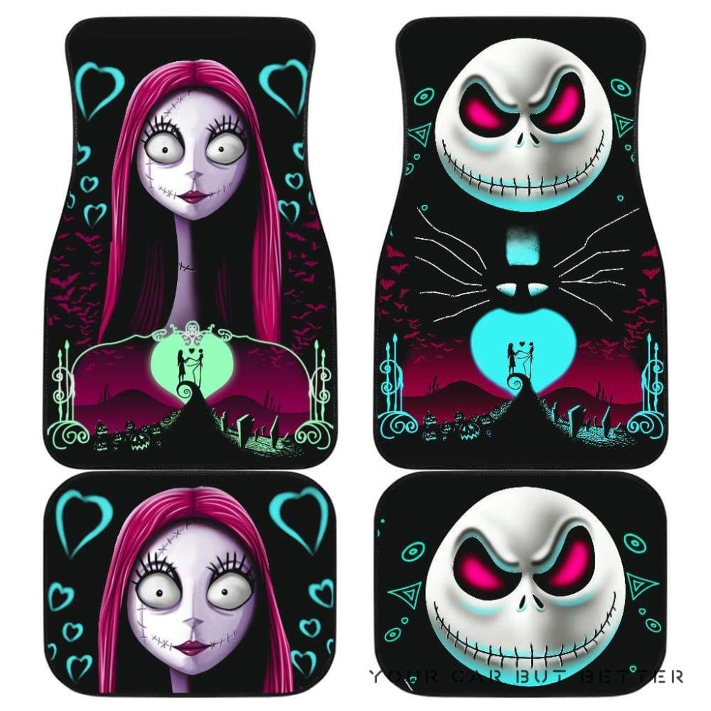 TNBC Car Mats Jack Skellington And Sally Love On The Hill Car Floor Mats Colorful