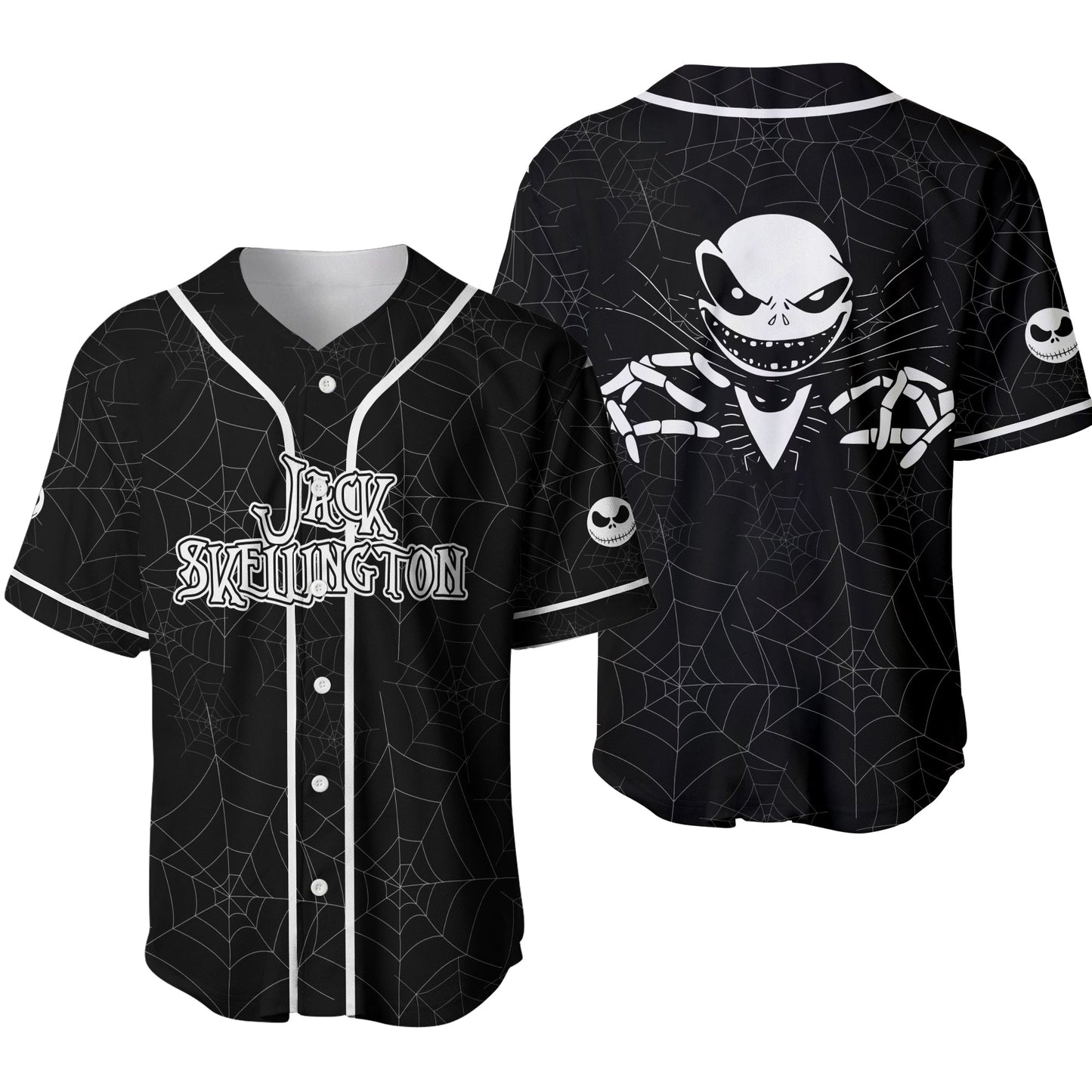 TNBC Jersey Jack Skellington Spider Web Pattern Black Jersey Shirt TNBC Baseball Jersey