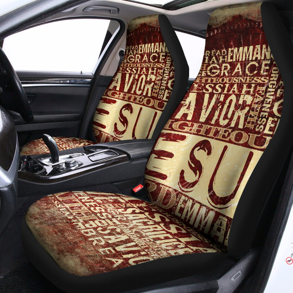 Jesus Car Seat Covers Jesus Religious Words Pattern Seat Covers Brown