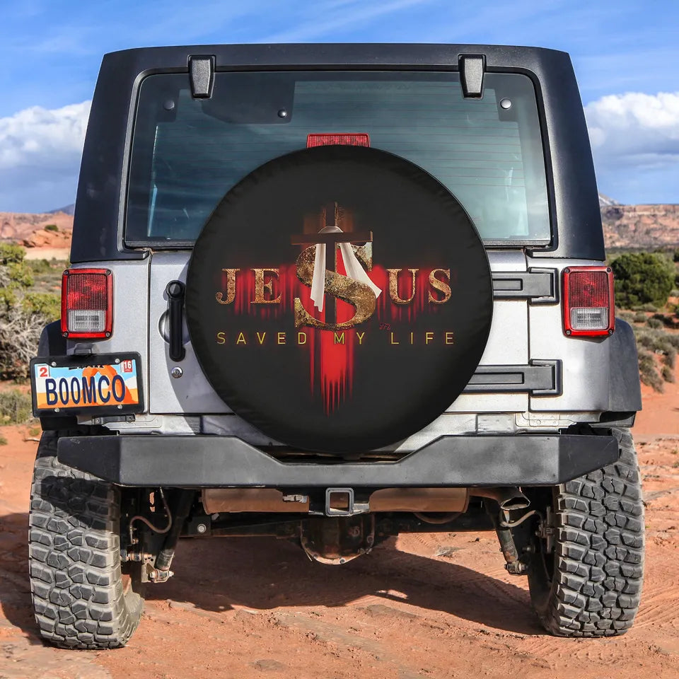 Jesus Spare Tire Cover Jesus Saved My Life Tire Covers Black Red