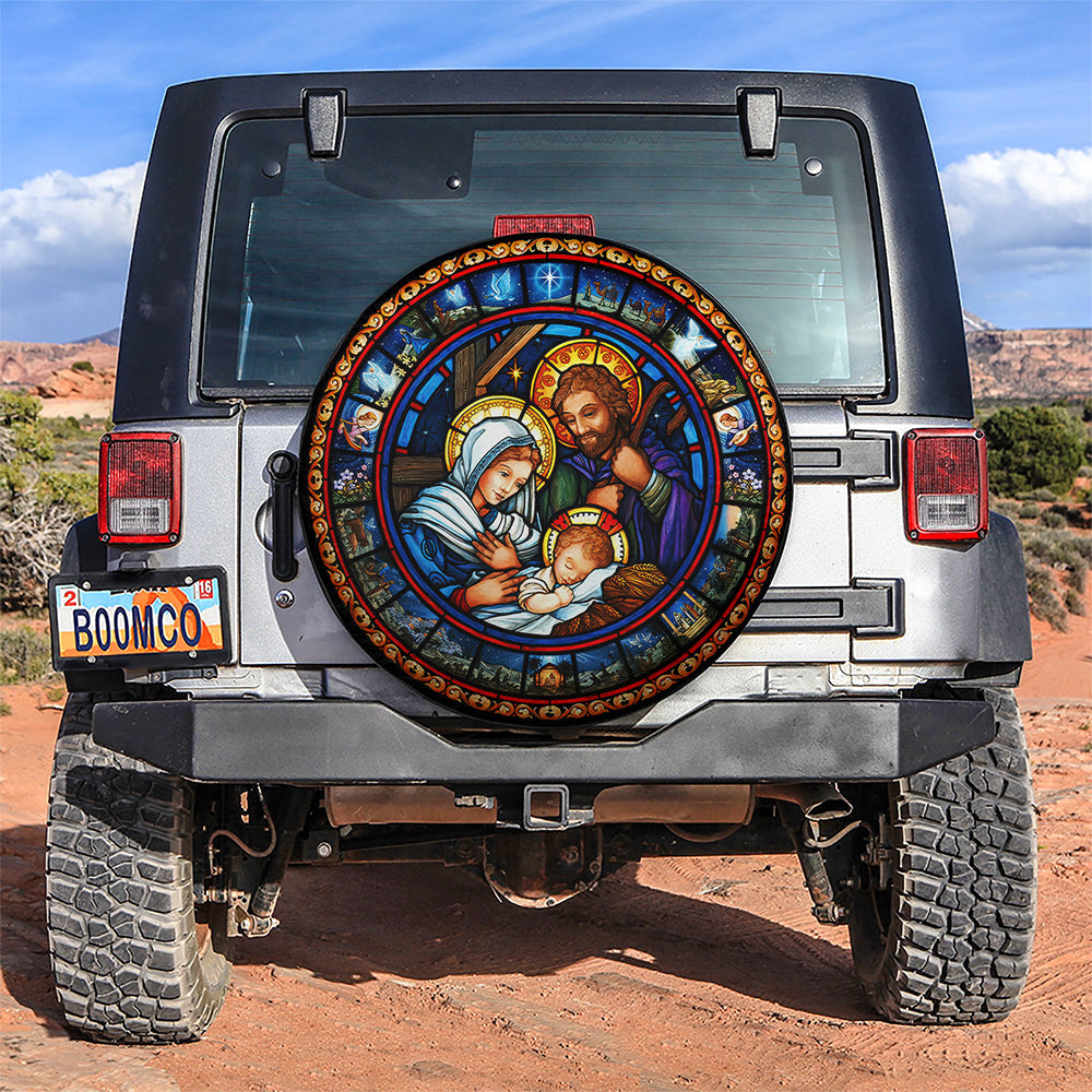 Jesus Spare Tire Cover The Born Of Jesus Christmas Tire Covers Colorful