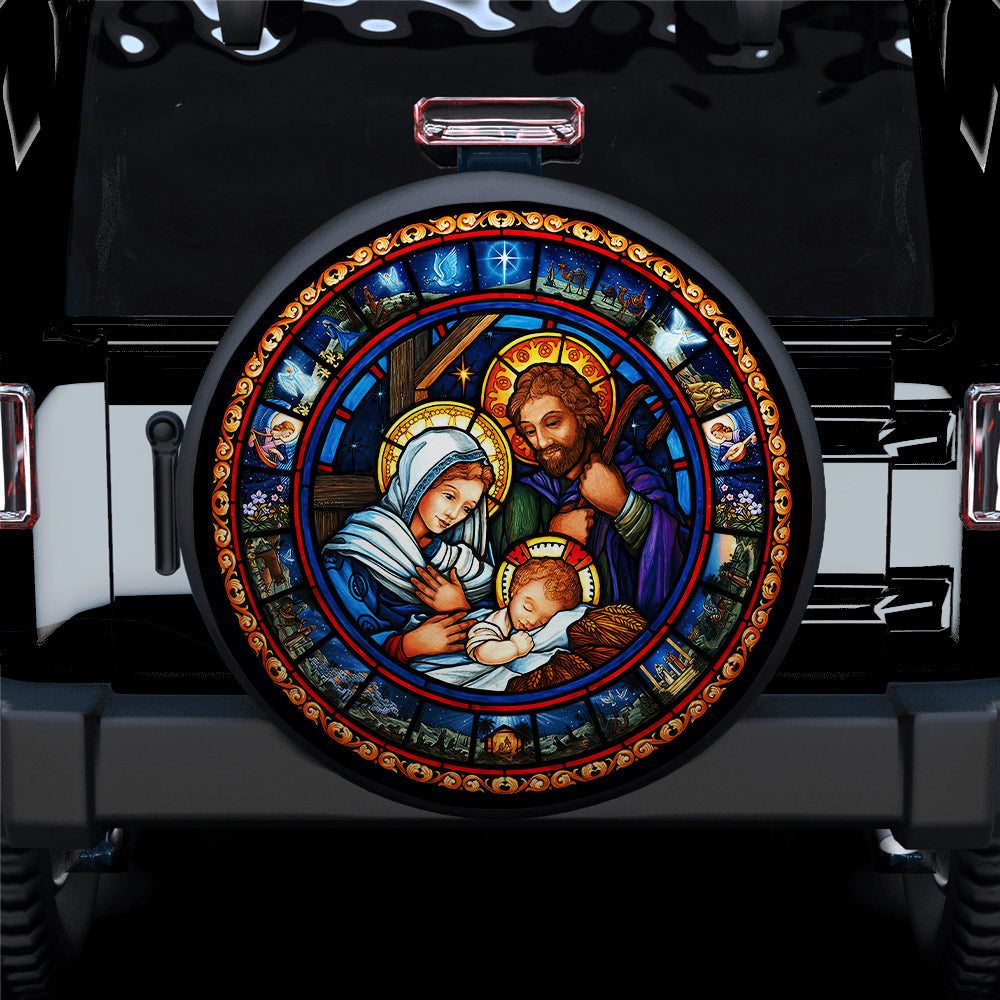 Jesus Spare Tire Cover The Born Of Jesus Christmas Tire Covers Colorful