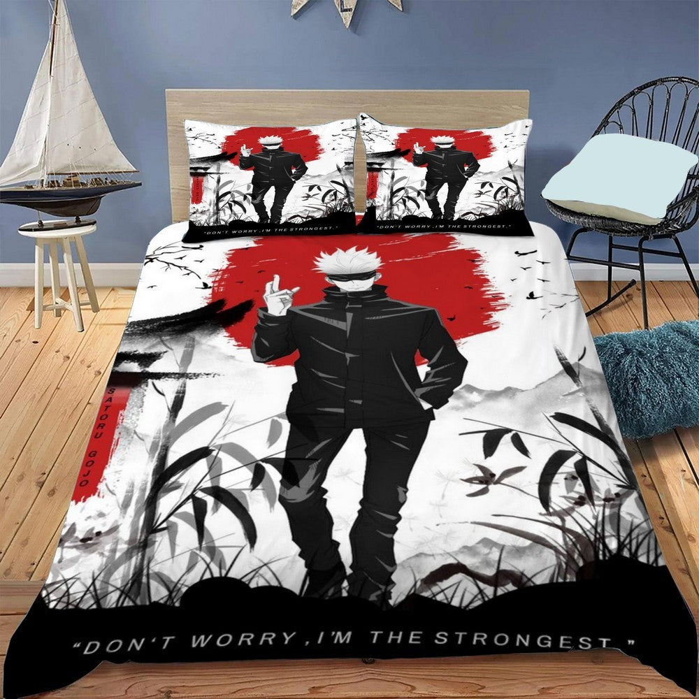 Jujutsu Kaisen Bedding Set Gojo Satoru Don't Worry I'm The Strongest Duvet Covers Black White Unique Gift