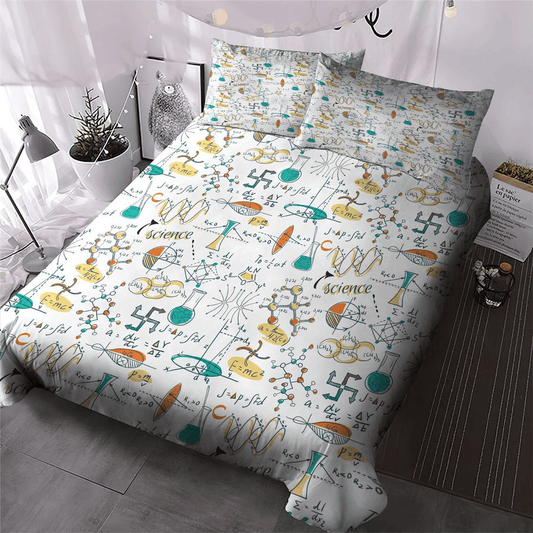 Teacher Bedding Set Teacher Science Symbols Pattern Duvet Covers White Unique Gift