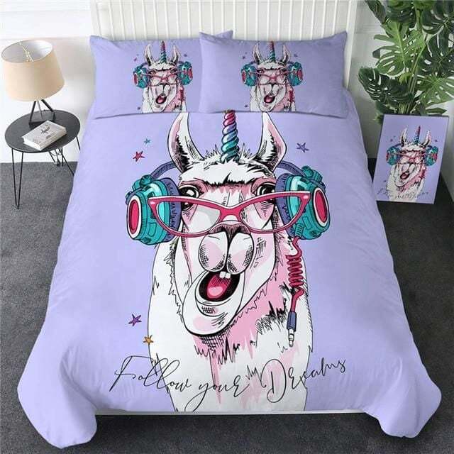 Llama Bedding Set Follow Your Dreams Llama Duvet Covers Purple Unique Gift