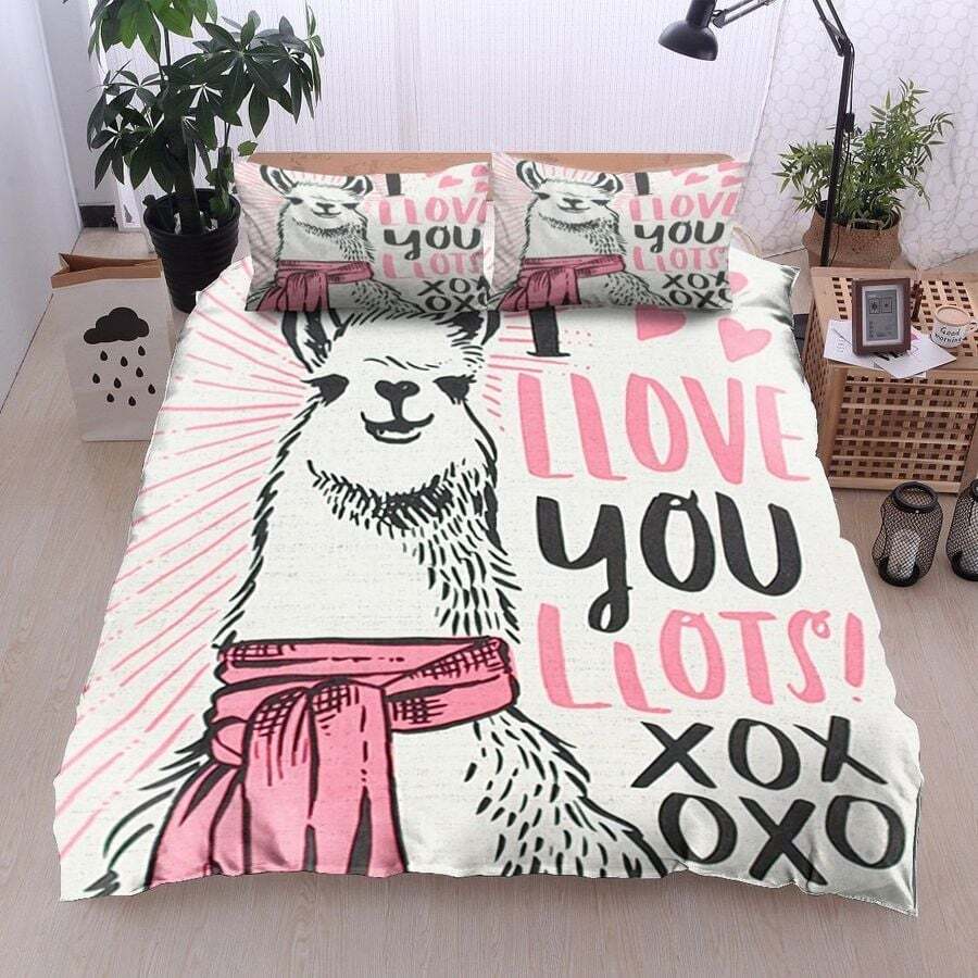 Llama Bedding Set I Love You Llots Llama Duvet Covers White Pink Unique Gift