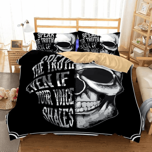 Skull Bedding Set Speak The Truth Even If Your Voice Shakes Duvet Covers Black Gray Unique Gift