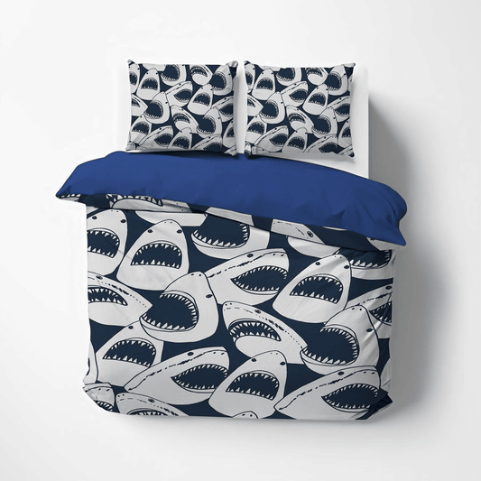 Shark Bedding Set Scary Shark Heads Pattern Duvet Covers Black White Unique Gift