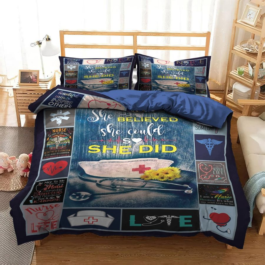 Nurse Bedding Set She Believed She Could So She Did Duvet Covers Blue Unique Gift