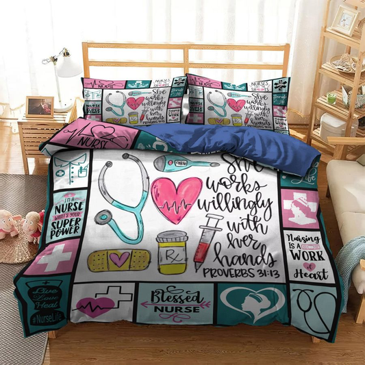 Nurse Bedding Set She Works Willingly With Her Hands Duvet Covers Colorful Unique Gift