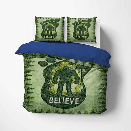 Bigfoot Bedding Set Bigfoot Footprint Pine Tree Pattern Duvet Covers Green Unique Gift