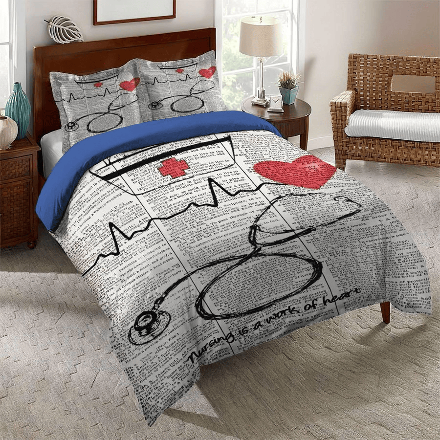 Nurse Bedding Set Nursing Is A Work Of Heart Duvet Covers White Unique Gift