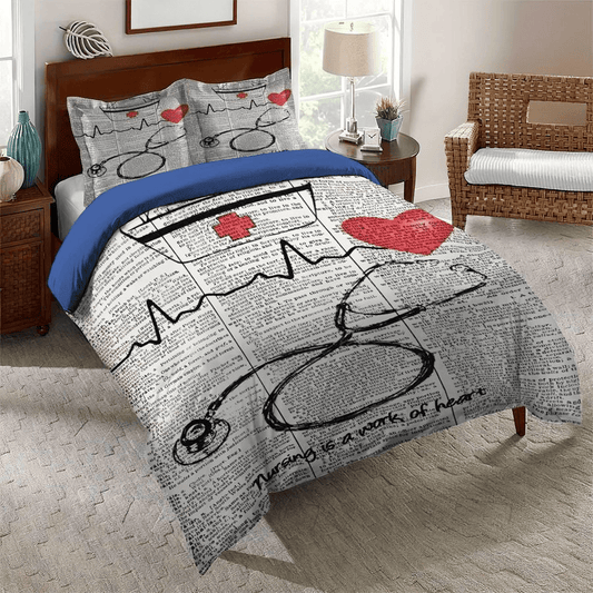 Nurse Bedding Set Nursing Is A Work Of Heart Duvet Covers White Unique Gift