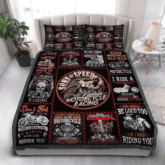 Motorcycle Bedding Set Son Of Speed Vintage Motorcycle Racing Duvet Covers Black Unique Gift