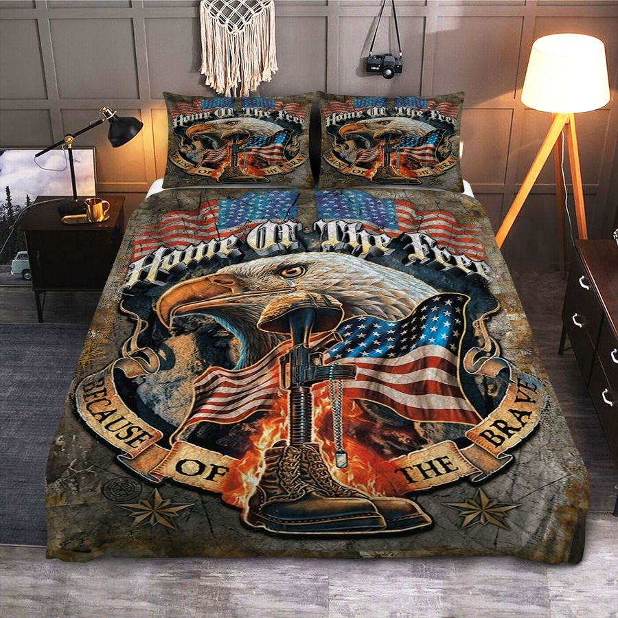 Veteran Bedding Set Home Of The Free Because Of The Brave Duvet Covers Brown Unique Gift