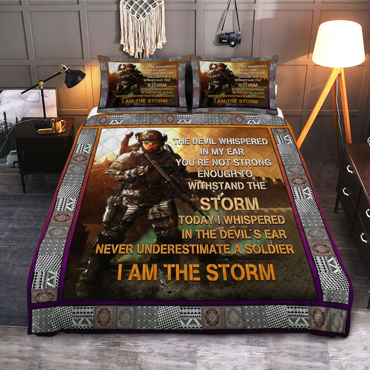 Veteran Bedding Set Never Underestimate A Soldier I Am The Storm Duvet Covers Brown Gray Unique Gift