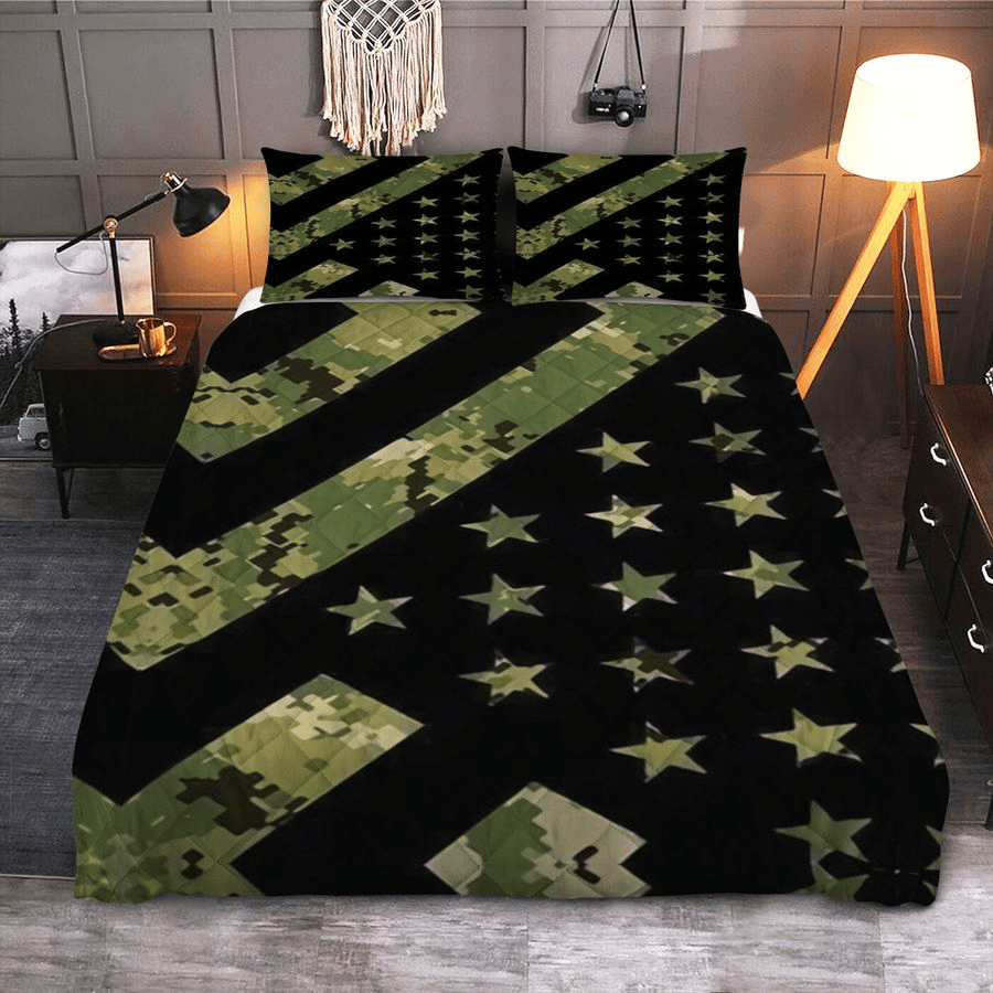 Veteran Bedding Set Veteran Military Camoflage Star Pattern Duvet Covers Black Green Unique Gift