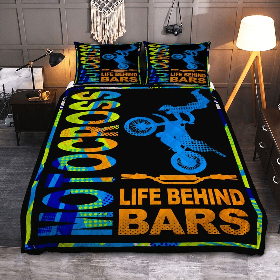 Motorcycle Bedding Set Motocross Life Behind Bars Duvet Covers Black Unique Gift