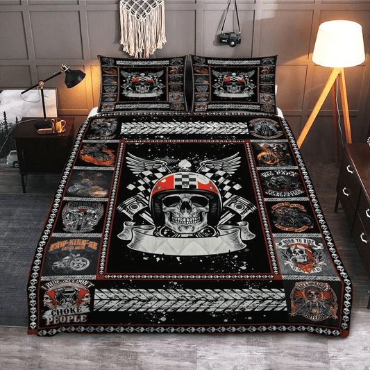 Motorcycle Bedding Set Motorcycle Skull Biker Pattern Duvet Covers Black Unique Gift