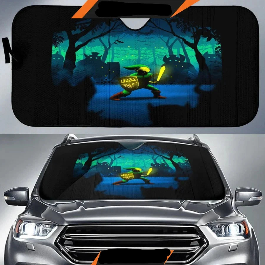 Legend Of Zelda Car Sun Shade Legend Of Zelda Link In Forest Winshield Sun Shade Blue Black