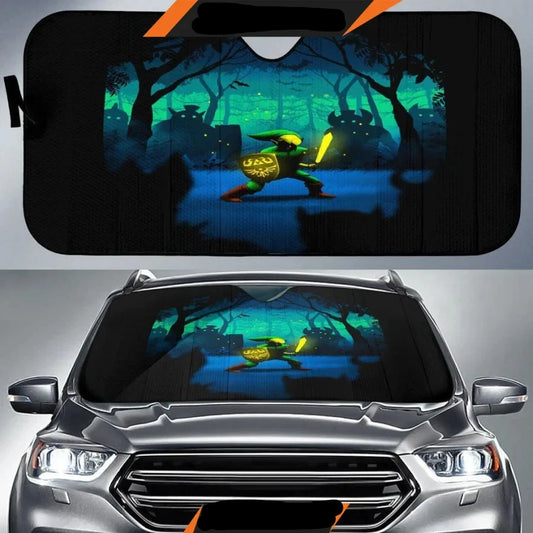 Legend Of Zelda Car Sun Shade Legend Of Zelda Link In Forest Winshield Sun Shade Blue Black