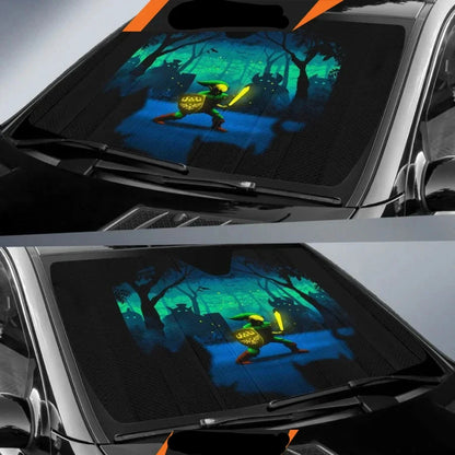 Legend Of Zelda Car Sun Shade Legend Of Zelda Link In Forest Winshield Sun Shade Blue Black