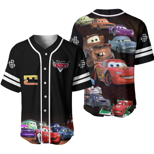 Disney Jersey Disney Lightning McQueen Racing Flag Cars Characters Black Jersey Shirt Disney Baseball Jersey Cars Baseball Jersey