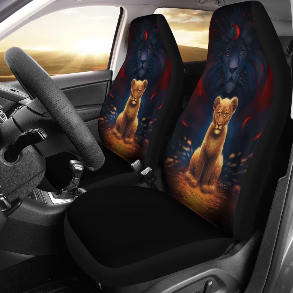 LK Car Seat Covers DN The Lion King Spirit Graphic Seat Covers Black Brown