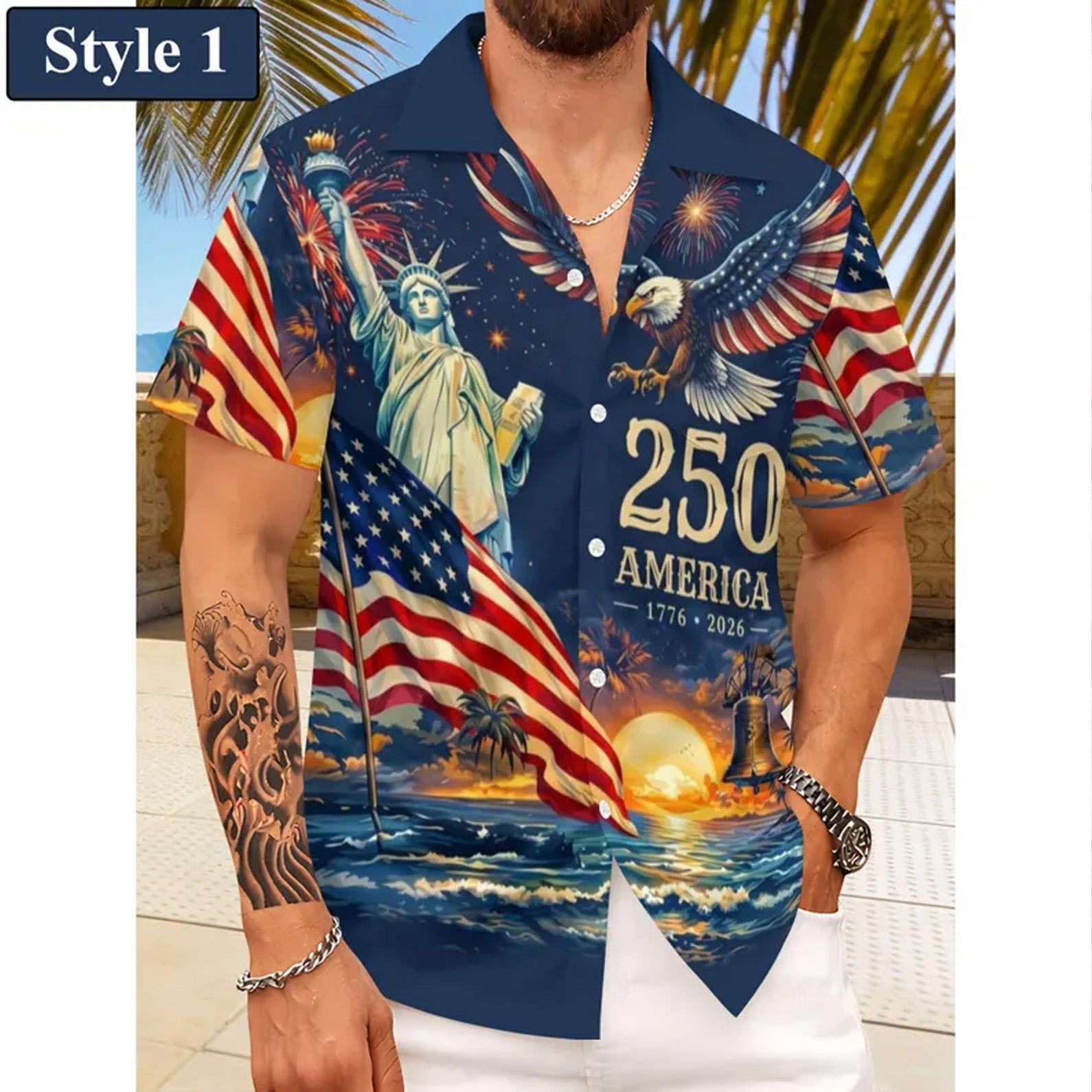 Vintage 250 Years of America Hawaiian Shirt, Patriotic Eagle Liberty 1776-2026 AOP Hawaii Shirt 685177 WFD