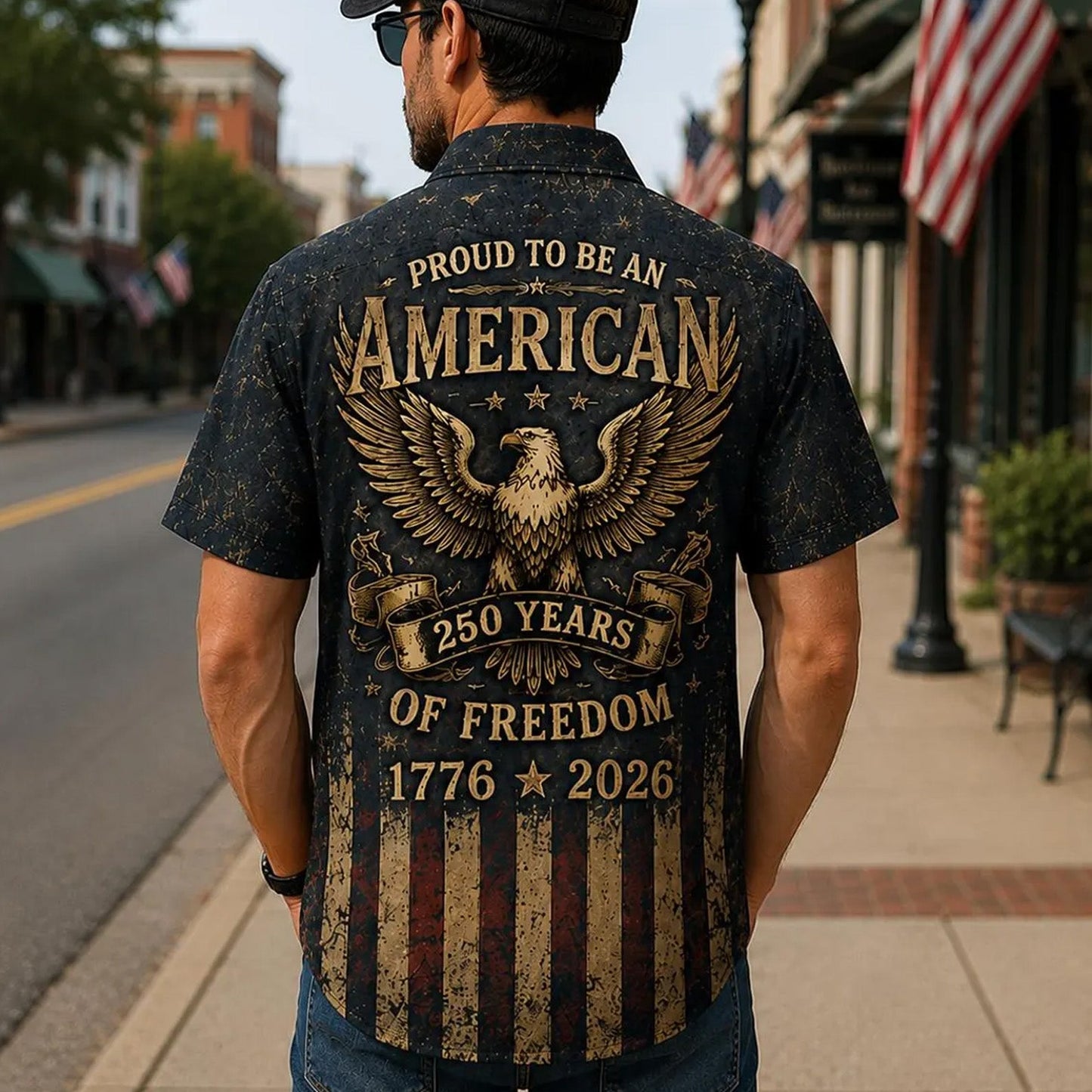 Vintage 250 Years American Flag Hawaiian Shirt, 1776–2026 Patriotic Eagle Shirt, USA Freedom AOP Hawaii Shirt 685261 WFD
