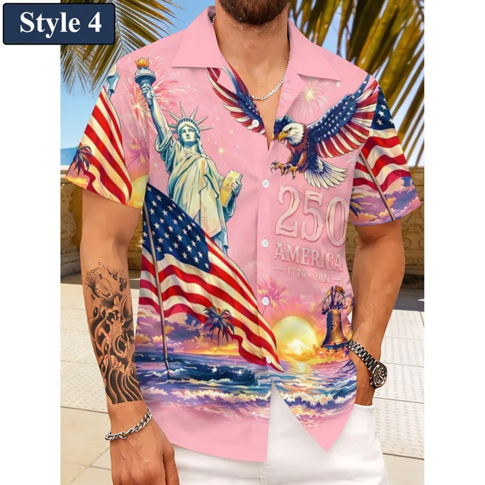 Vintage 250 Years of America Hawaiian Shirt, Patriotic Eagle Liberty 1776-2026 AOP Hawaii Shirt 685177 WFD