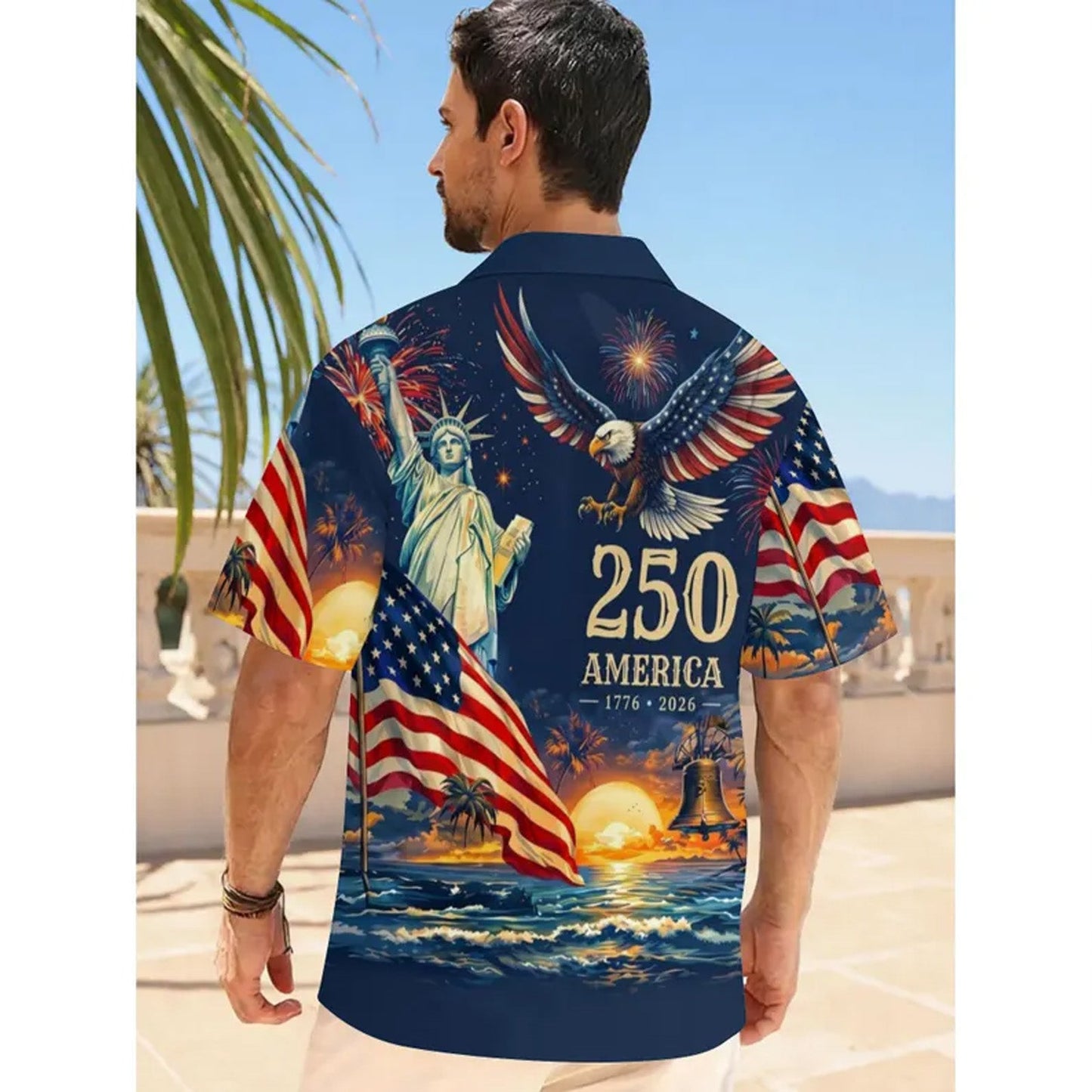 Vintage 250 Years of America Hawaiian Shirt, Patriotic Eagle Liberty 1776-2026 AOP Hawaii Shirt 685177 WFD