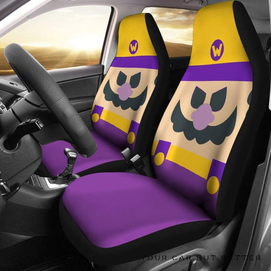 Mario Car Seat Covers Wario Face Detail Pattern Seat Covers Purple Yellow