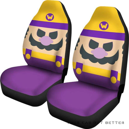 Mario Car Seat Covers Wario Face Detail Pattern Seat Covers Purple Yellow