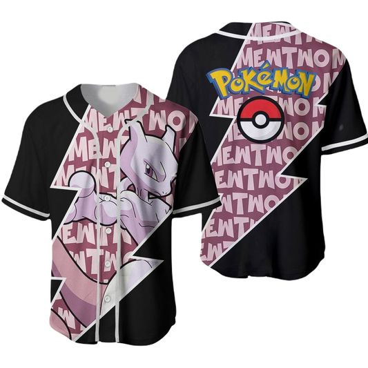 PKM Baseball Jersey Mewtwo Pokeball PKM Jersey Shirt Black Purple Unisex Adult New Release