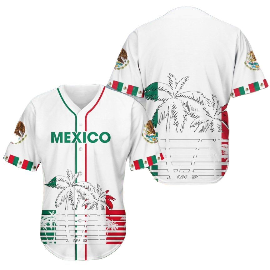 Mexican Baseball Jersey Mexico Palm Tree Flag Mexican Jersey Shirt White Unisex Adult New Release