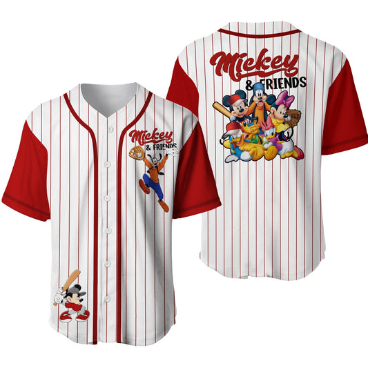 Mickey Jersey Mickey And Friend Goofy Minnie Pluto Donald Daisy White Red Jersey Shirt Mickey Baseball Jersey Disney Baseball Jersey