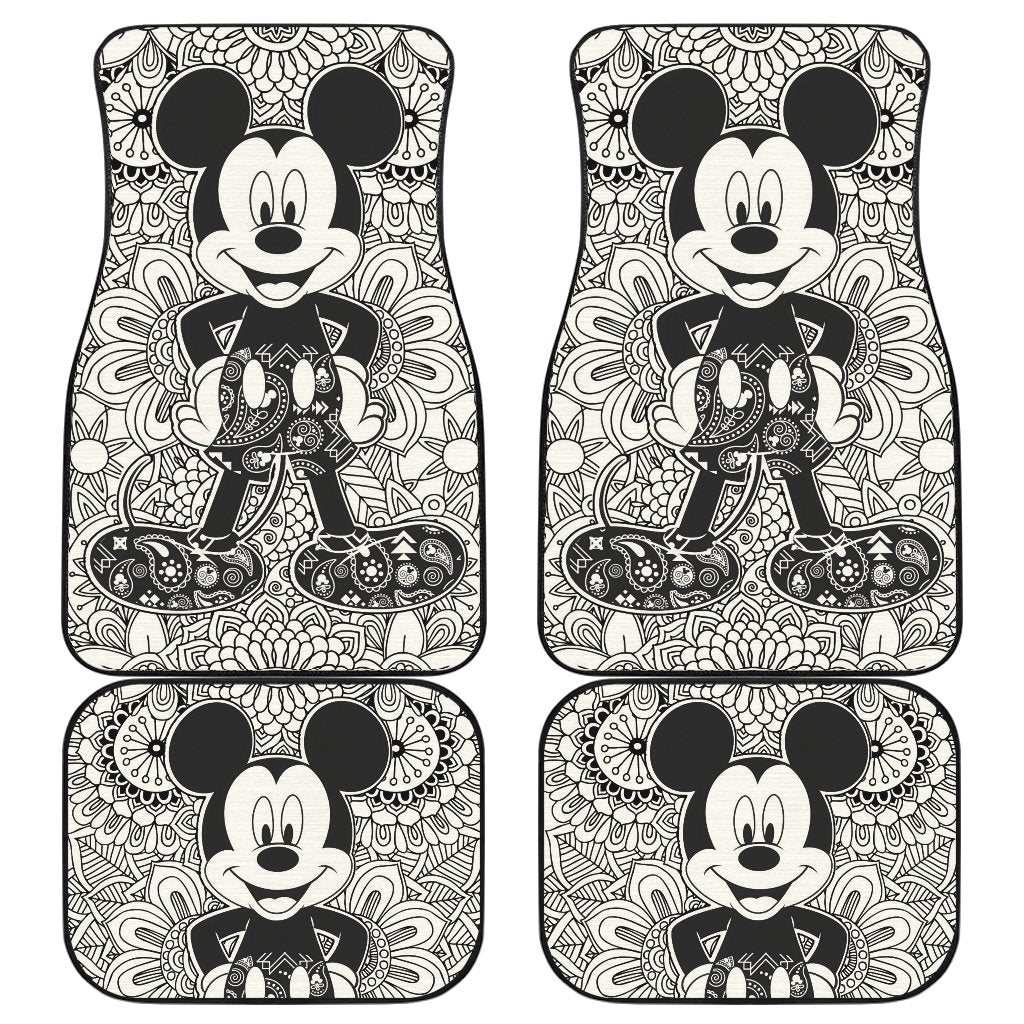 MM Car Mats DN Cartoon MM Mandala Style Pattern Car Floor Mats Black White