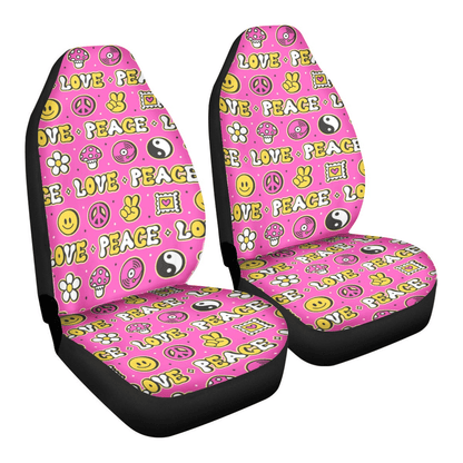 Hippie Car Seat Covers Peace Love Flower Mushroom Pattern Seat Covers Pink